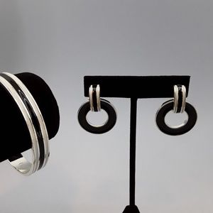Chaps Bracelet Earrings Set Black White Silver